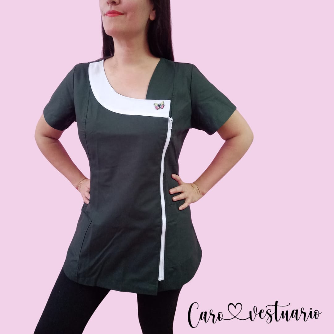 Delantal Amanda Verde Botella con Blanco – Delantales educación